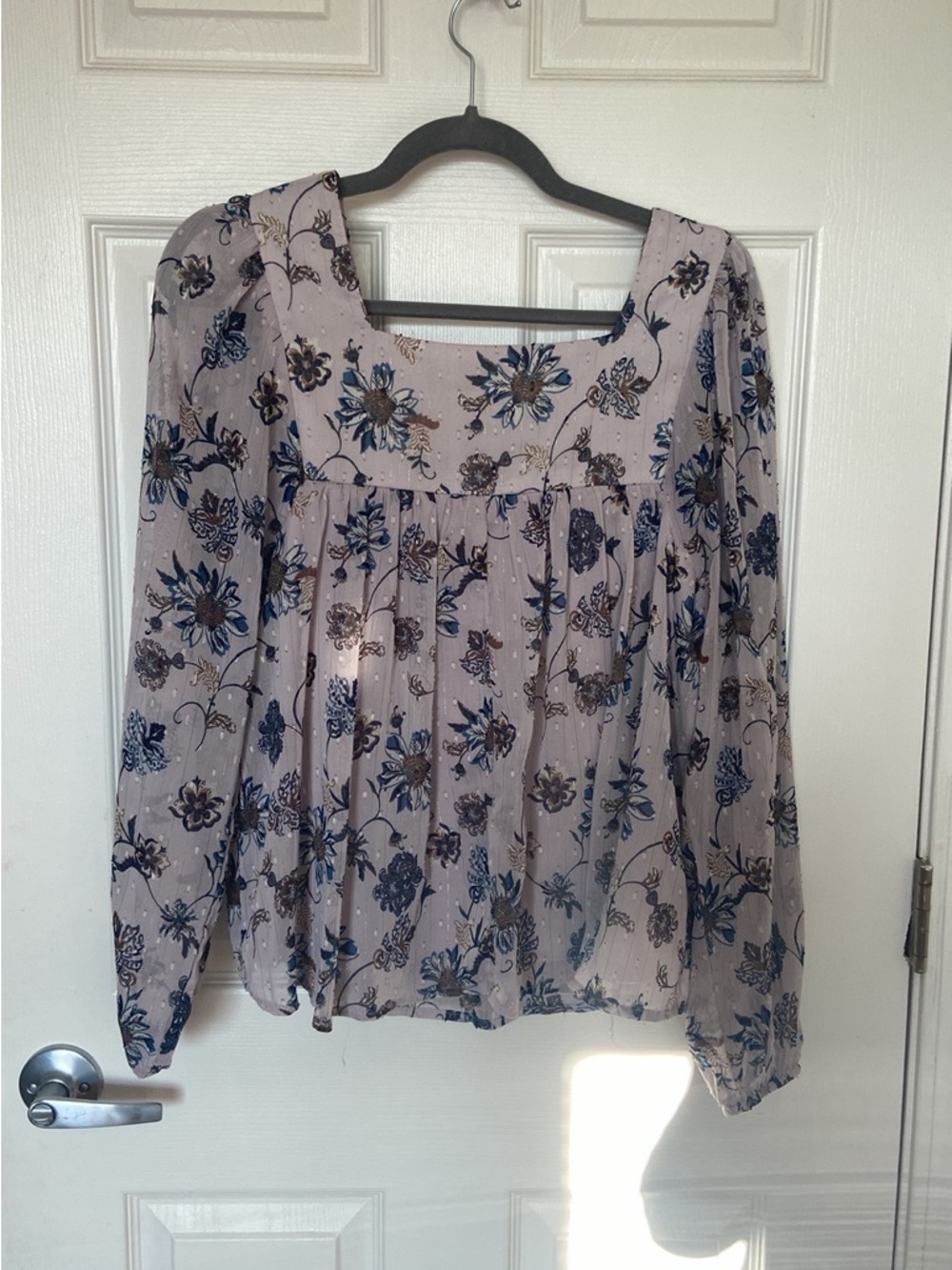 Floral Square-Neck Long Sleeve Blouse - Lavender